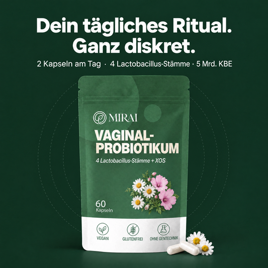 Dein tägliches Ritual, ganz diskret: 2 Kapseln am Tag mit 4 Lactobacillus-Stämmen und 5 Mrd. KBE