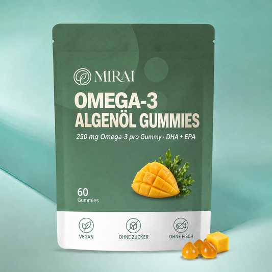 Mirai Omega-3 Algenöl Gummies Beutel mit 60 veganen Mango-Fruchtgummis
